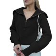 thumbnail image 3 of Pullovers Tricotés à Col Roulé Manches Longues Demi-Fermeture à Glissière pour Femmes Automne Hiver Vintage Tricoté Chandail en Molleton Rose Foncé S, 3 of 6