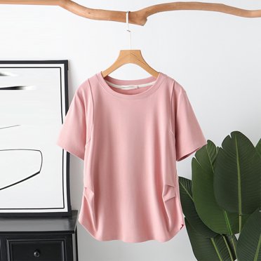 AherBiu Plus Size Womens T Shirts Crew Neck Loose Fitting Tshirts Short Sleeve Blouses Summer Solid Basic Tees