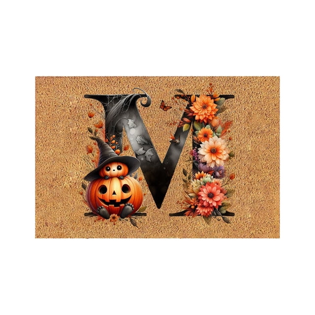 Todaioua Halloween Letter Pumpkin Mats Fall Leaves Plant Flowers 16x24 Inch Washable Rug for Front Door Inside Front Outside Entrance Fall Rugs for Halloween Outdoor Decorations Indoor Door Mat