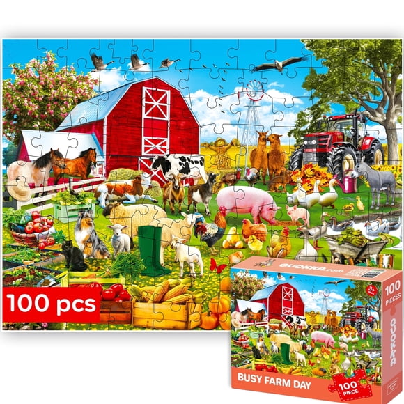 QUOKKA Casse-Têtes pour Enfants 100 Pcs pour 5-8 Ans - Casse-Têtes de Ferme Éducatifs pour Enfants 3-6 Ans