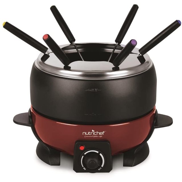 NutriChef Electric Countertop Chocolate Fondue Melting Pot with 6 Dipping Forks