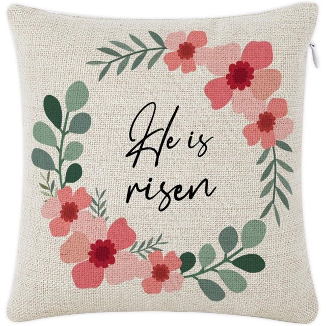 Throw Pillowcase 20x20 Decorative "He is Risen" Square Pillowcases Linen Cushion Cover with Zipper Closure for Sofa Couch Bed and Car