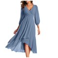 thumbnail image 1 of Robes d'Été pour Femmes 2025 Robe en Chiffon Col en V Manches Longues Plissée Longueur Midi Bleu Ciel m, 1 of 5