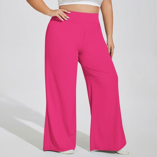 Timegard Plus Size Pants for Women High Waist Ruched Loose Comfy Lounge Pants Wide Leg Workout Trousers