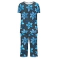 thumbnail image 5 of FAFWYP Ensembles de Pyjama 2 Pcs pour Femmes, Ensembles de Pyjama à Imprimé Floral, Tenue de Nuit Douce, Hauts à Manches Courtes à Col Ras du Cou et Pantalons Capri, Ensembles de Détente, P-3TG, 5 of 5