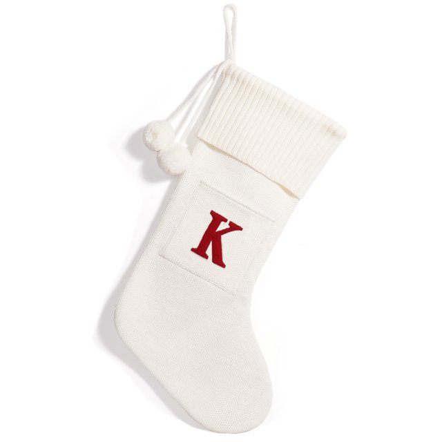 Christmas Knitted Stocking With Personalised Alphabet Letter Decorations For Home Initial White K