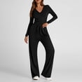 thumbnail image 3 of Diufon Matching Lounge Sets for Women Fall Outfits Long Sleeve V Neck Shirts Wide Leg Drawstring Pants with Pockets, 3 of 9