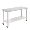 thumbnail image 1 of NSF Stainless Steel Work Table - 60x24x35 Inch - Adjustable Undershelf, With Casters, Tool Hooks, Straight Edge, No Back Plate, For Kitchen, Garage & Home, 1 of 6