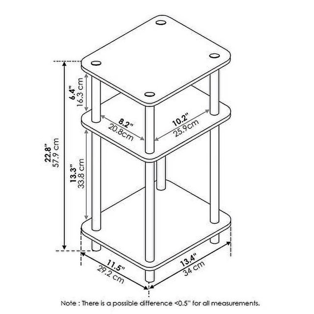 FURINNO Table d'Appoint à 3 Niveaux, Lot de 1, Americano/noir