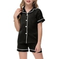 thumbnail image 1 of WEIYLL Ensemble de Pyjama pour Filles Été Couleur Unie Manches Courtes Col Rabattu en Soie Bouton Classique 2 Pcs 2-3 Ans, 1 of 5