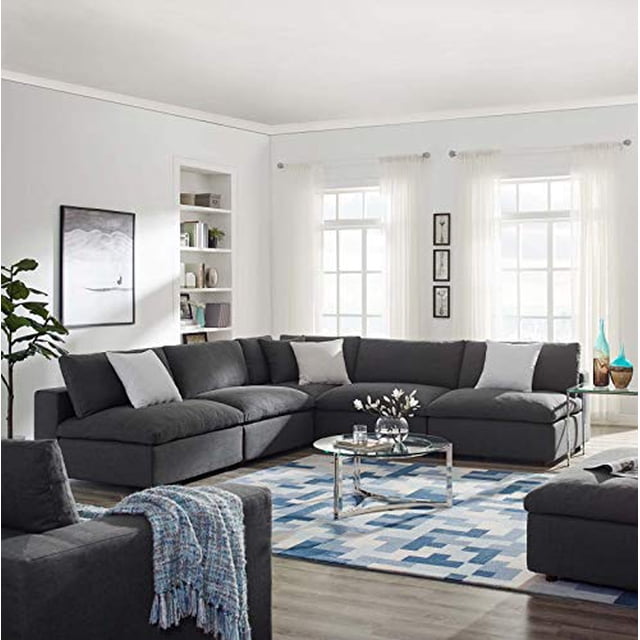 Modway Commix Down Filled Overstuffed 5 Piece Sectional Sofa Set, Corner Chair/Four Armless Chairs, Gray