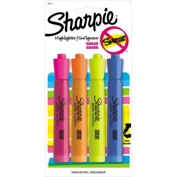 Sharpie Tank Highlighters, Chisel Tip, Assorted Colours, 4 Count