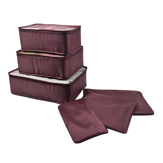6-Piece Lightweight Travel Packing Set, Anti-Wrinkle Mesh Storage Bags with Double Zippers & Handles for Clothes, Luggage & Backpack Organization Wine