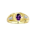 thumbnail image 1 of RYLOS Men's Rings 14K Yellow Gold Rings Classic Designer Style 7X5MM Oval Gemstone & Diamond Ring Amethyst February Birthstone Rings For Men Size 8, 1 of 7