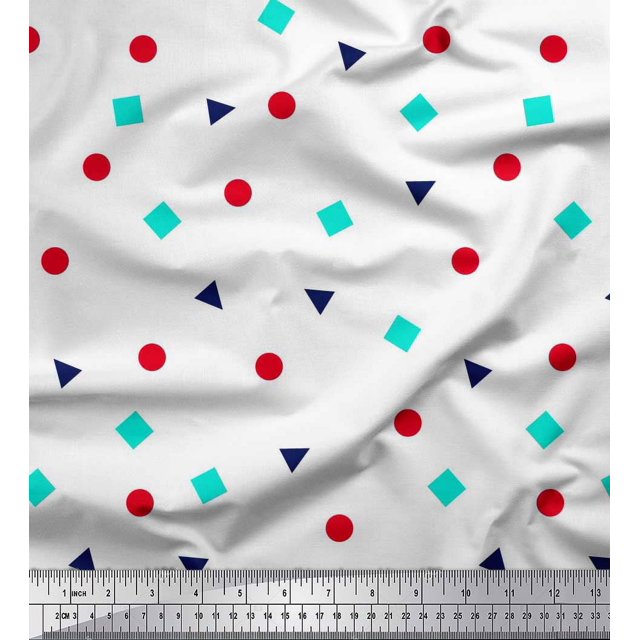 Soimoi Modal Satin Fabric Square,Dot & Triangle Geometric Print Sewing Fabric Yard 42 Inch Wide