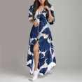 thumbnail image 2 of Ketyyh-chn99 Robes d'Invitée de Mariage pour Femmes 2024 Robe d'Été Robe Extensible Robes d'Été pour Femmes Imprimé Décontracté Col en V à Boutons Manches Courtes Robes Décontractées pour Femme Bleu Marine,G, 2 of 4