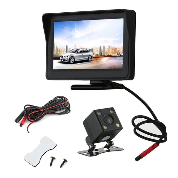 Kit de Caméra de Recul Moniteur LCD 4,3 Pouces Vision Nocturne Caméra de Recul Vue Arrière Caméra de Surveillance LCD Étanche pour Voiture Convient à la Caméra de Voiture