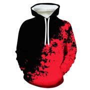 Atogsazn Men's Printed Sweatshirt Casual Long Sleeve Pullover Hoodies Loose Hooded Drawstring Sweater Wine L Fashion