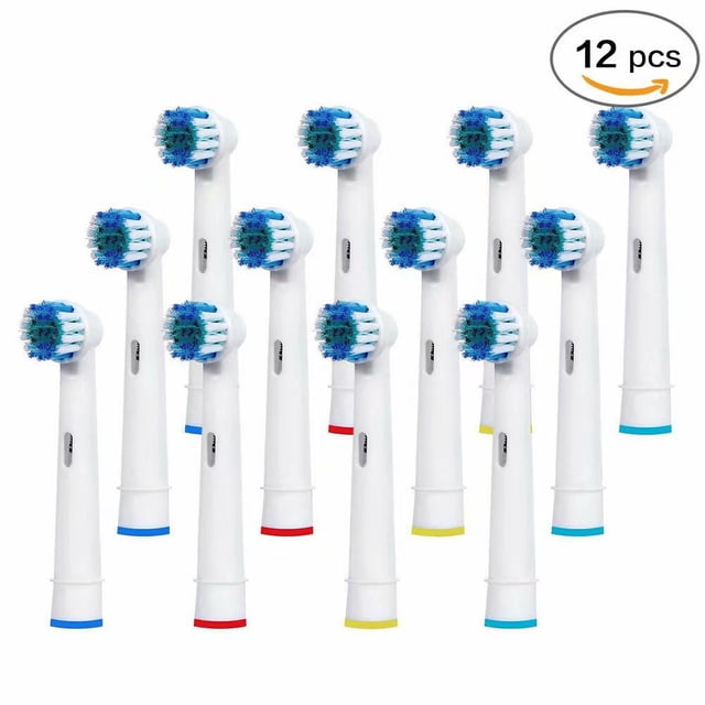 Têtes de Brosse à Dents Électriques de Rechange Compatibles avec Braun Oral B Sensitive Clean-12 Pcs. un Ensemble de 12 Têtes de Brosse de Rechange Blanches avec Poils Bleus et Anneaux Codés par Couleur pour une identification Facile. Compatibles avec Divers Modèles de Brosse à Dents Électrique Oral B, Y Compris la Vitalité, les Soins Professionnels et les Séries Triumph.