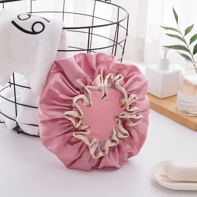 Roiihwy Bonnets de Douche pour Femmes Réutilisables Imperméables, Bonnet de Bain de Douche Résistant à l'Huile avec Shampoing à Double Couches Imperméables, Essentiels pour la Maison et le Voyage, Rouge Melon D\'eau