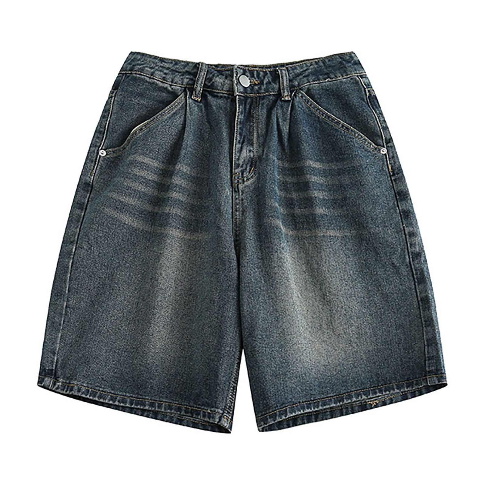 Mens Loose Denim Shorts Baggy Casual Wide Leg Mid Jean Jorts