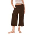 thumbnail image 4 of Yuyuzo Wide Leg Pants for Women High Waist Cotton Linen Drawstring Ruched Solid Color Boho Beach Trousers, 4 of 5