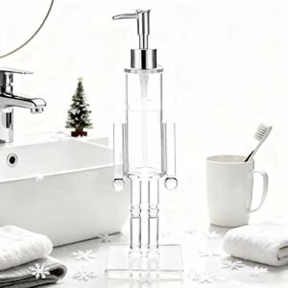 One acrylic clip-on pump bottle, nutcracker hand soap bottle, nutcracker dish soap bottle, Christmas bathroom and kitchen decoration.,transparent