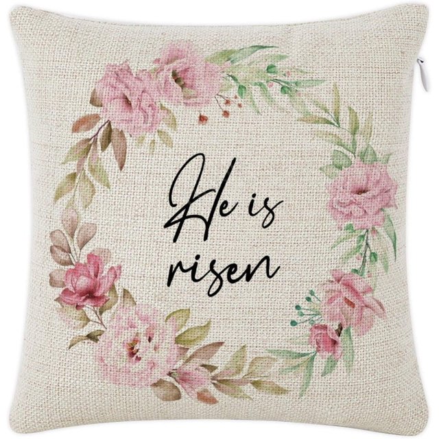 "He is Risen" 18x18 Decorative Square Pillowcases with Zipper Closure Linen Cushion Cover for Sofa Couch Bed and Car Decor