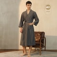 thumbnail image 3 of HNMKIU Plus Size Pajamas Unisex Pocket Breathable Knee Length Bathrobe Splicing Soft Sleepwear SPA Robe, 3 of 4