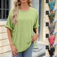 thumbnail image 1 of asjyhkr T-Shirts pour Femmes Col Rond Manches Courtes à Revers Hauts d'Été Mode 2025 Chic T-Shirts Basiques, 1 of 9