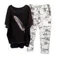 thumbnail image 1 of Aqestyerly Hauts pour Femmes Chic Décontracté T-Shirt à Imprimé pour Femmes Col Ras du Cou Manches Mi-Longues Chandail à Enfiler Hauts + Ensembles Pantalon, 1 of 5