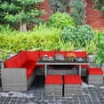 thumbnail image 3 of Gymax Ensemble de Conversation pour Terrasse en Rotin 7 Pcs, Sectionnel, avec Coussins Rouges, 3 of 10