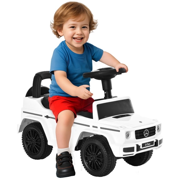 Aosom Voiture à Glissade Compatible pour Bébé, Jouets à Chevaucher pour Tout-Petits, Pousse-Pousse à Propulsion par les Pieds, avec Klaxon, Rangement du Siège, Système Anti-Renversement Blanc