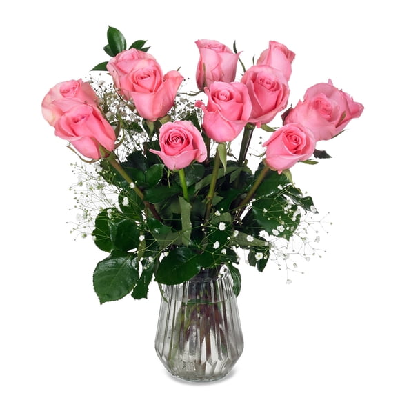 Fresh Flowers - Dozen Pink Roses 45 cm (17.7 in)