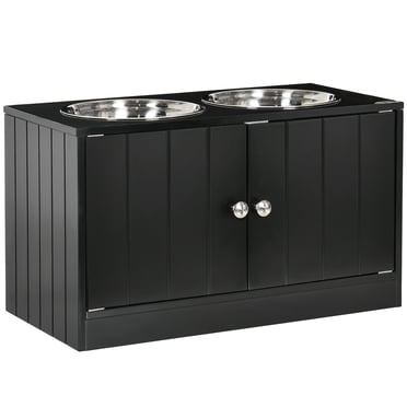 PawHut Bols Surélevés pour Grands Chiens Station d'Alimentation pour Animaux avec Support, Rangement, 2 Bols en Acier Inoxydable pour Nourriture et Eau, Noir, 23.6 Pouces x 11.8 Pouces x 14 Pouces