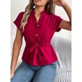 thumbnail image 4 of Yuyuzo Blouses for Women Dressy Casaul Cap Sleeve Button down Work Shirts Drawstring Waisted Ruffle Hem Business Office Top, 4 of 7