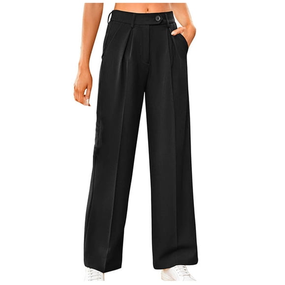 Pisexur Womens Dress Pants Fashion Solid Color Button Loose Comfort Wide Leg Pants High Waist Straight Leg Pants Casual Baggy Office Formal Work Pants with Pockets