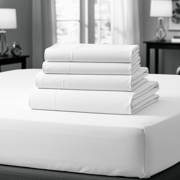 100% Cotton Bed sheets, Deep Pocket, Wrinkle Resistant, Soft & Smooth Sateen 4-Piece, King Arctic White by Purity Home