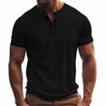 thumbnail image 2 of BEFOKA Mens Summer Short Sleeve Tops,Summer Tops Clearance,Man Leisure Button Solid Color Ventilation Short Sleeve Round Neck Top, 2 of 5