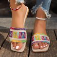 thumbnail image 3 of IUJSOY Womens Single Embroidery Band Slides Sandals Square Open Toe Slip on Summer Beach Flat Sandal, 3 of 9