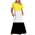 thumbnail image 1 of Tumotour Robe d'Été pour Femmes, Imprimée, Ample, Décontractée, à Manches Courtes, Col Ras du Cou, Ligne A, Évasée, Fluide, à Étages, Chemise, Maxi, Plage, Longue, 2025, Tenues Tendance avec Poches, 1 of 4