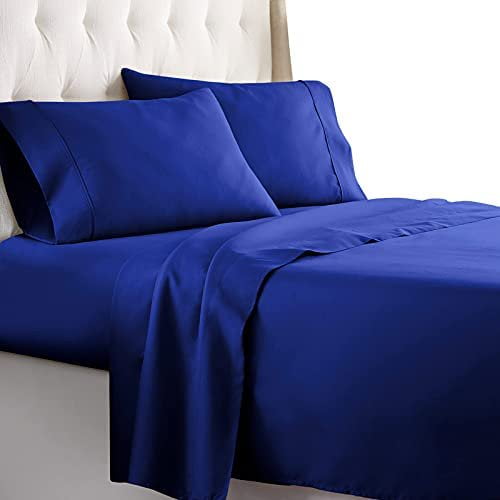 600 Thread Count 4 Piece Sheet Set 15 Inch Deep Pocket 100% Egyptian Cotton Color Royal blue Solid Size Twin