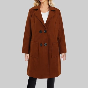 TIMIFIS Women's Notch Lapel Double Breasted Wool Mid Long Pea Trench Coat-CoffeeFall/Winter