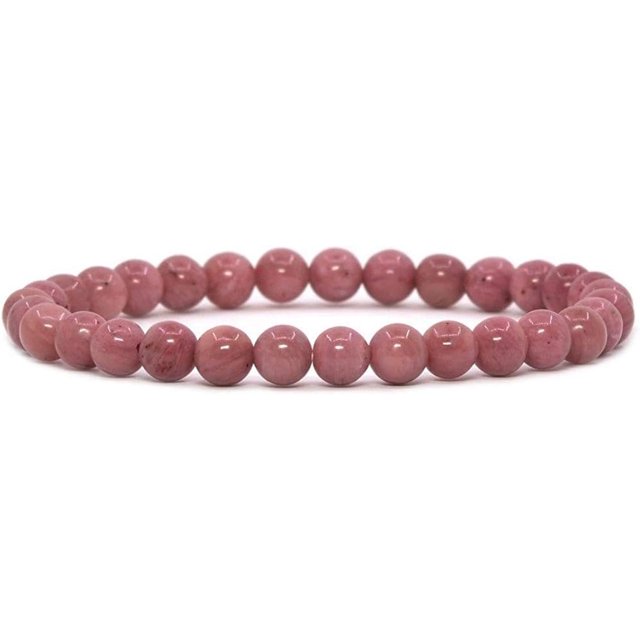 Angelstones Bracelet Extensible en Perles Rondes de 6 mm avec Pierre Précieuse Rhodonite Rose Naturelle 6,5 Pouces