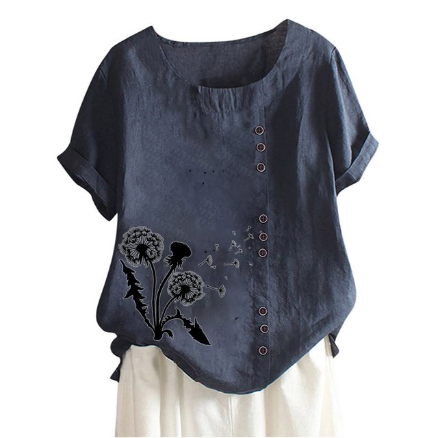 Birdeem Womens Summer Casual Round Neck Short Sleeve Printing Loose Shirt Tops