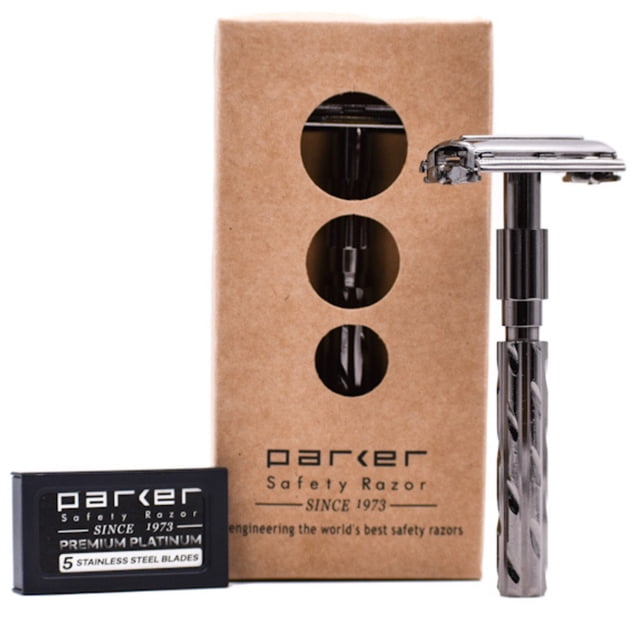 Parker 22R - Long Handle Butterfly Open Double Edge Safety Razor & 5 Parker Premium DE Blades