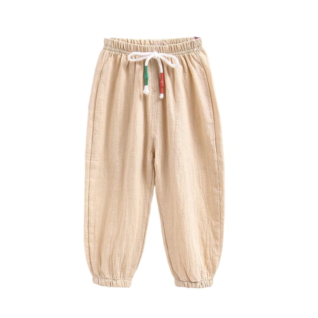 Little Boys Casual Pants Elastic Waist Solid Color Drawstring Pants For Kids Size 7-8T