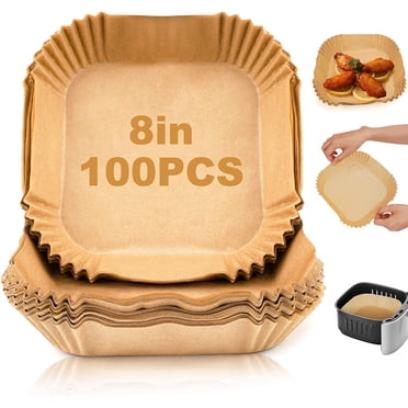 Disposable Air Fryer Paper Liners: 100PCS 8 Inch Square Liners for Air Fryer, Grease and Water Proof Non Stick Basket Parchment Paper