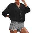 thumbnail image 1 of Baberdicy Cardigan Sweater Ladies Solid Color Button Sweater Knit Cropped Loose Cardigan Women's Cardigans Black, 1 of 3
