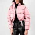 thumbnail image 4 of Économies d'Automne/hiver! srobpty Manteau Matelassé à Manches Longues pour Femmes, Veste à Capuche Décontractée Colorée à Manches Longues pour Dames Rose, G, 4 of 4